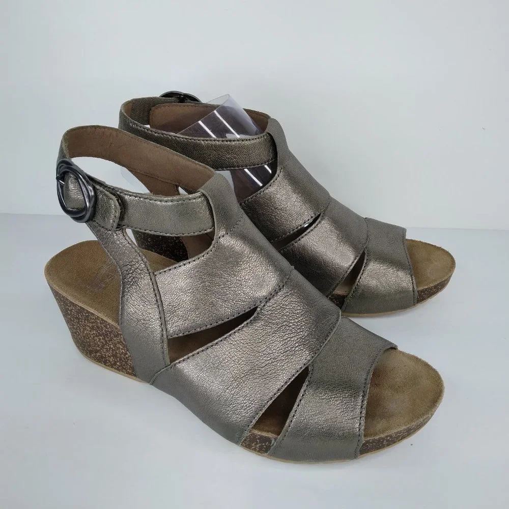 Dansko Women's Metallic Pewter Wedge Sandals